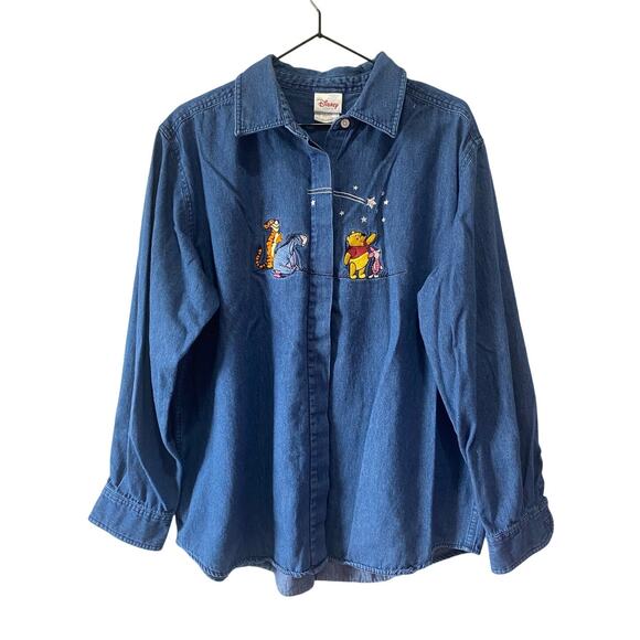 Vintage Disney Winnie the Pooh and Friends Denim Long Sleeve Shirt  Size XL - Picture 1 of 9